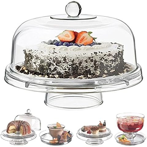Multi Functional 6in1 Clear Cake Stand Dome Platter Dip Server Punch Salad Snack Bowl Kitchen Party BBQ Picnic Tray Cover