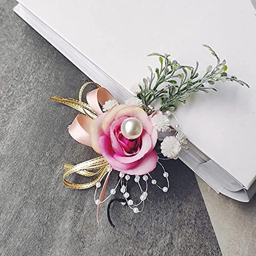 Corsage de poignet rose et boutonnière de mariage pour demoiselle d'honneur