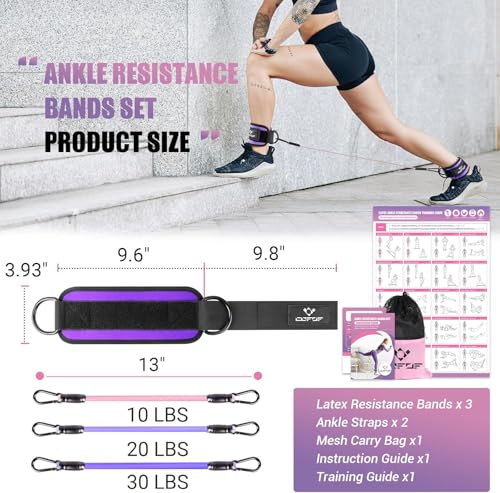 Image of Ankle Resistance Bands with Cuffs, Leg Exercise Equipment with Poster | Ankle Bands for Working Out, Kickbacks Hip, Leg Glute, Resistance Workout Equipment for Women