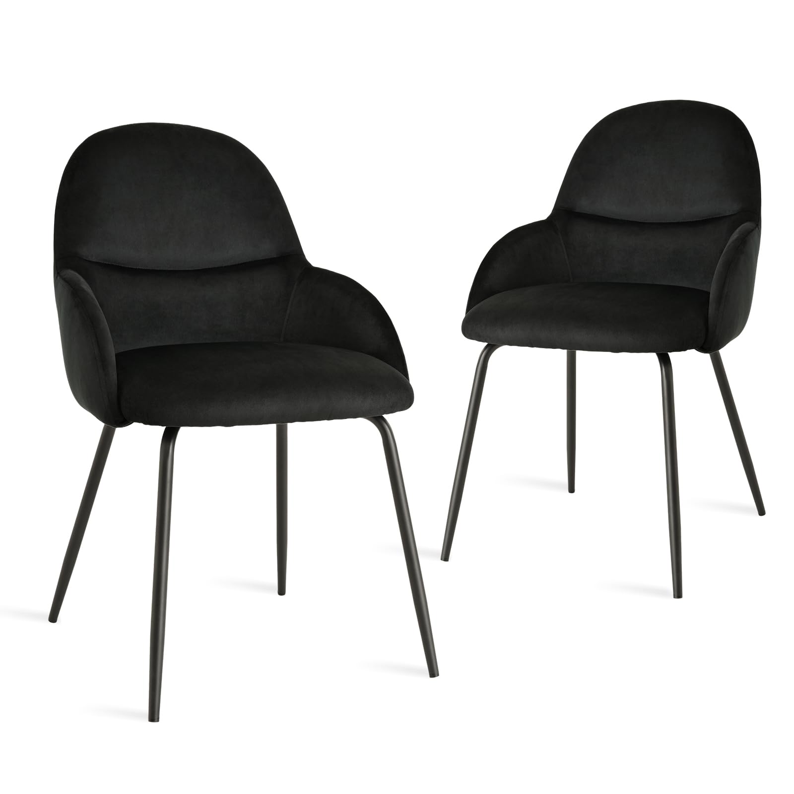 Goeurvant Dining Chairs Set of 2,Modern Kitchen Chairs with Metal Legs and Curved Backrest,Velvet Armchairs for Living Room,Dining Room,Study,Black