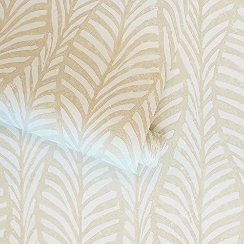 Tempaper White Clay Block Print Leaves, Designer Removable Peel And Stick Wallpaper, 20.5 In X 16.5 Ft, Made In The Usa #TOP6