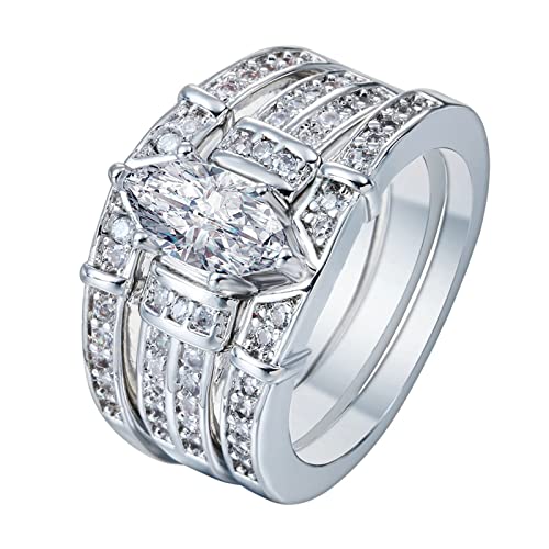 Wedding Ring Sets Vintage, Wedding Rings Vintage 3Pcs Copper Three Layer Full Diamond Ring Valentines Day Rings Jewelry Gift for Women