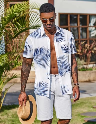 COOFANDY Men's Hawaiian Shirt Short Sleeve Floral Button Down Shirts Tropical Vacation Beach Shirts with Pocket2