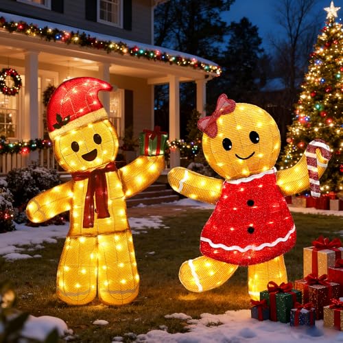 3D 48-Inch Large Gingerbread Man Yard Decorations Lighted Gingerbread Man