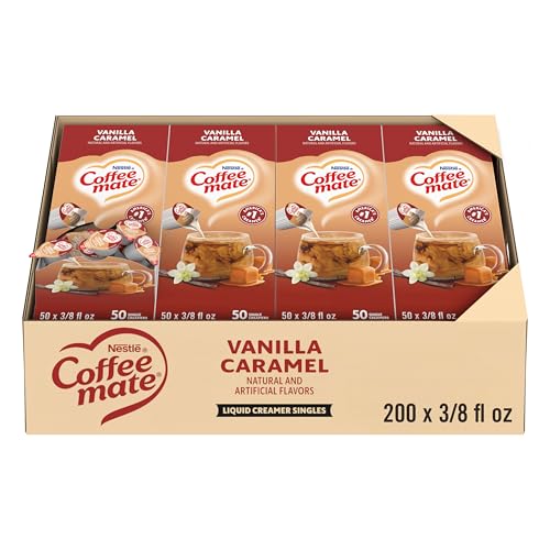 Image of Nestle Coffee mate Coffee Creamer, Vanilla Caramel, Liquid Creamer Singles, Non Dairy, No Refrigeration, 0.375 fl oz Tubs (Pack of 200)