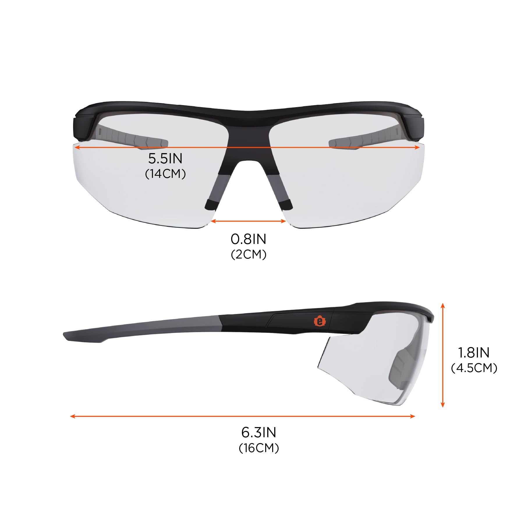 Ergodyne Skullerz SKOLL - Gafas de seguridad con marco negro mate, lente transparente antivaho, lente transparente antivaho, marco negro