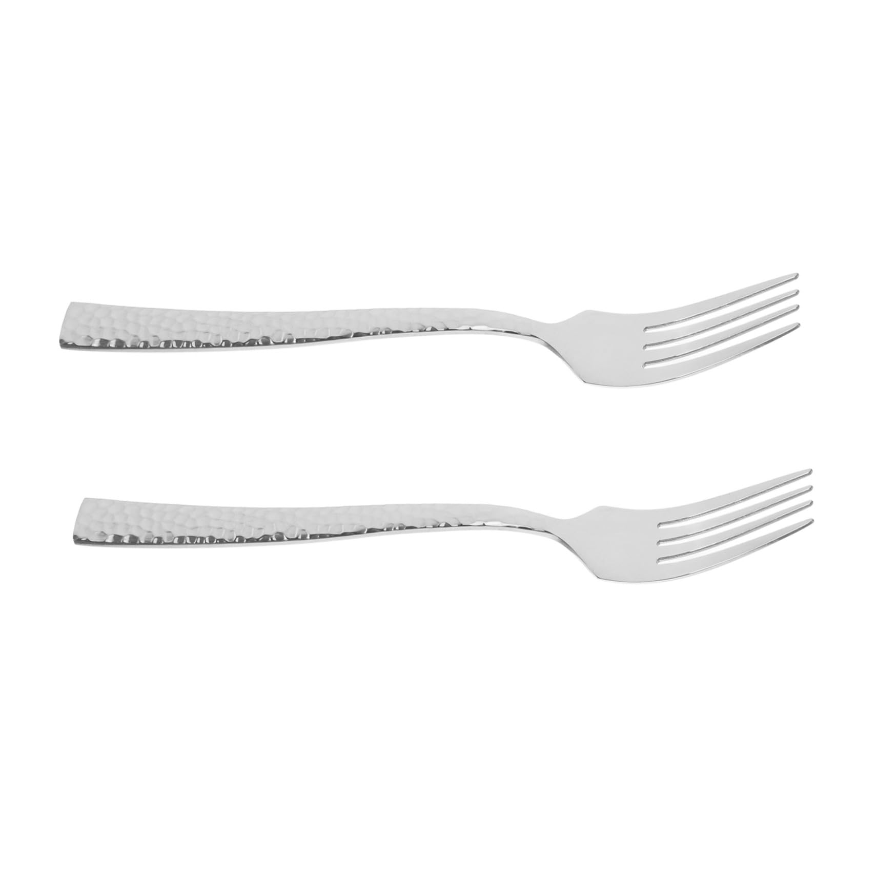 PRETYZOOM 2pcs Stainless Steel Hammered Dessert Forks Long Handle Dining Forks for Banquets Parties Everyday Use Ergonomic Grip Polished Finish
