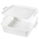 Dizada Casserole Dish for Oven with Lid, 10'' Square Baking Dish, 2-in-1 Ceramic Baking Dish, Baking Pan with Handles, Lasagna Pan Bakeware Oven Safe Baking Dish for Oven, Cake, Kitchen, Microwave, Dishwasher Safe, White