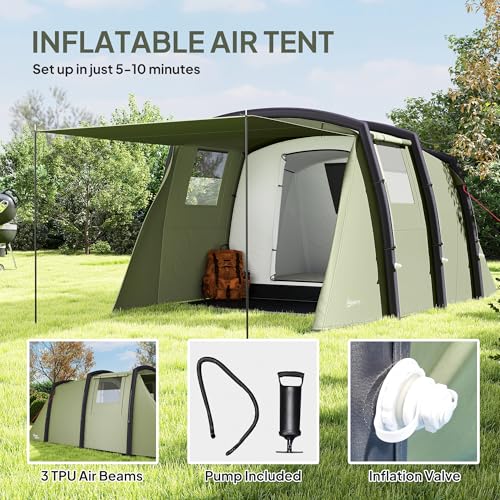 Outsunny Inflatable 3-4 Man Tunnel Tent w/Air Pump, Living Area