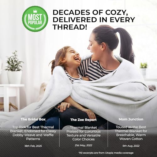 Utopia Bedding White 100% Cotton Blanket [Twin Size - 90x72 Inch] 350GSM Lightweight, Soft and Breathable Thermal Dorm Bed Blanket for All Seasons