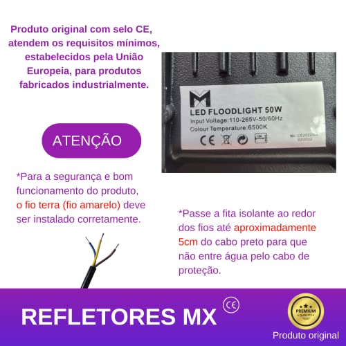 Refletor LED 50W SMD Holofote Prova D'água 6500k Bivolt Modelo Slim Fachada de Loja, Pátio Seguranç