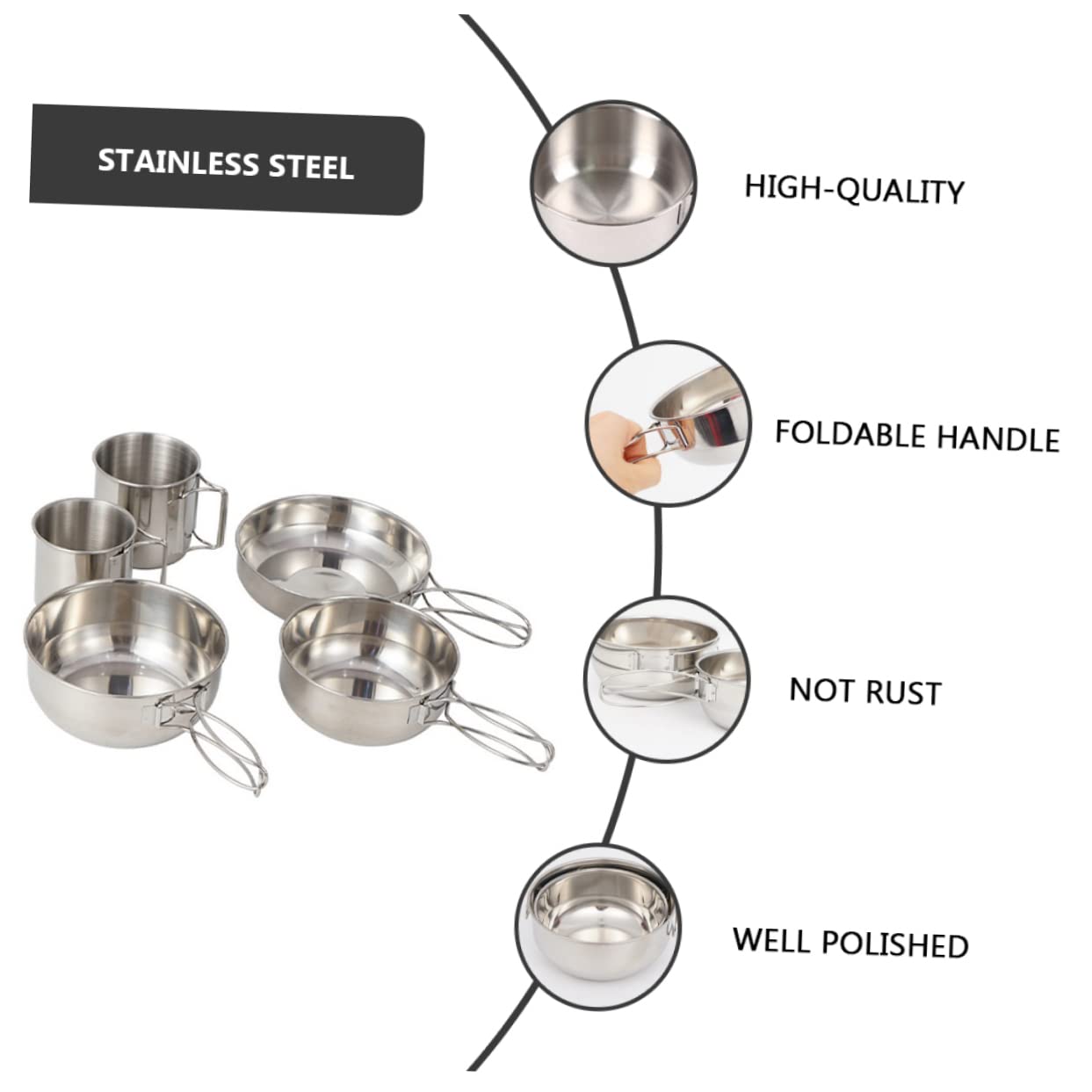 Couverts De Camping Portables en Acier Inoxydable Bol Assiette Tasse Pliables pour La Randonnée