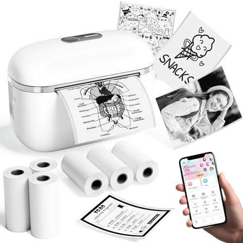 Image of Mini Sticker Printer with 9 Rolls of Self-Adhesive Paper, Sticker Maker Machine Bluetooth Portable Inkless Printpods Pocket Printer for Kids Study Notes, Anatomical Diagrams, Photos, Gift