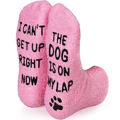 Image of Funny Dog Socks for Men & Women, Novelty Fuzzy Crew Socks with Dog Paws Pattern, Non-Slip Soles