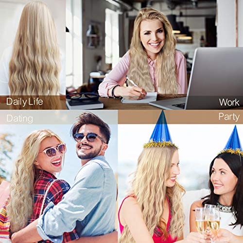 Golden Lace Front Wig Luckyfine Long Loose Curly Long Loose Curly Wig, Natural Replacement Full Wigs for Women Wavy Fashion Long Synthetic Wigs,Heat Resistant Synthetic Fiber Wigs Side Middle Part 24'
