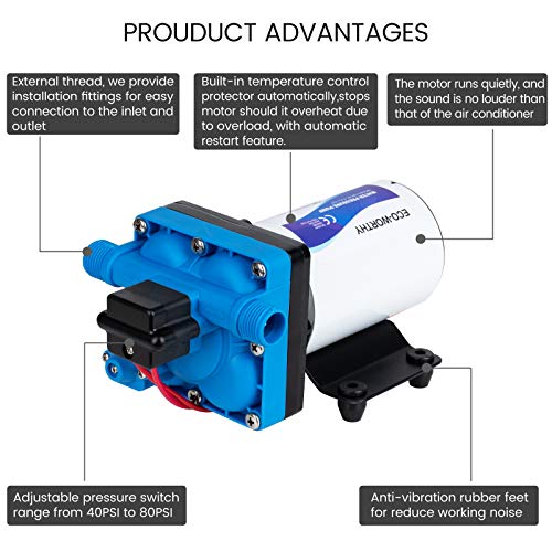 Image of DC HOUSE 42-Series Upgrade Water Diaphragm Pressure Pump, 5.0 GPM 55 PSI 12V DC Self Priming Water Pump for RV Caravan Marine Yacht