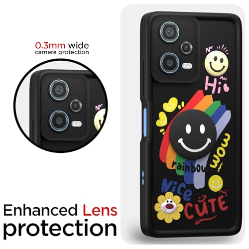 Image of Pikkme Back Cover for Redmi Note 12 | Soft Silicone| Cute Rainbow Smile & 3D Cartoon Flower Design | Shockproof Raised Camera Protection Bumper Case (Black)