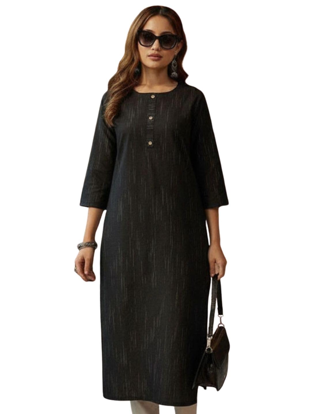 shaily Black Cotton Blend Solid Cowl Neck Kurti for Women-picture-32