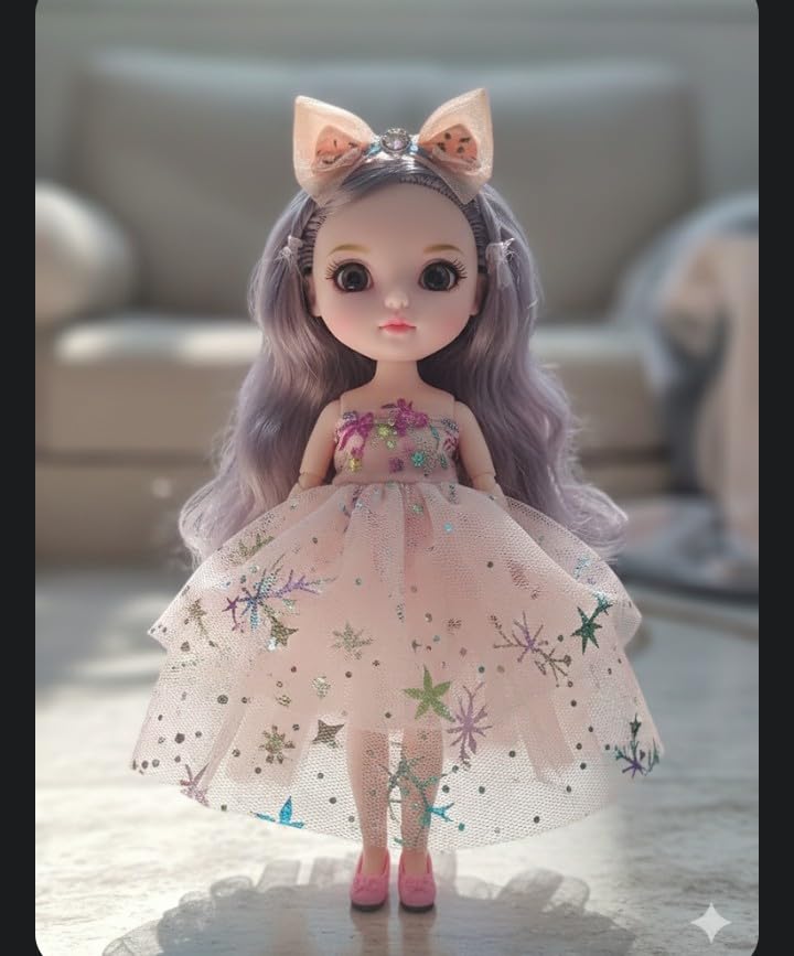 Decorative Baby Doll Keychain with Purple Hair, Sparkle Dress, Cat Ears Headband, Soft Touch Design for Handbags and Backpacks-image-41