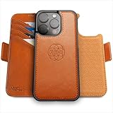 Dreem フィボナッチ（Fibonacci）2イン1 財布型ケース Apple iPhone 15 Pro Max用 - 高級ヴィーガンレザー製 マグネット着脱式 耐衝撃 携帯電話ケース RFIDカード保護機能 2通りに使えるフリップスタンド付き - [キャラメル]