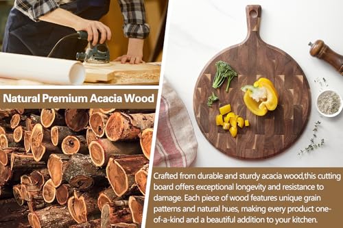 Tabla de cortar redonda de madera Acacia con mango miniatura 2