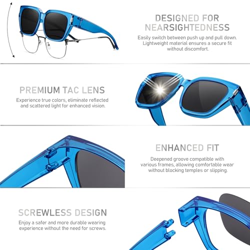 Image of HAOLOTA Polarized Fit Over Glasses Sunglasses for Women Men Trendy Square Wrap Around Shades UV Protection