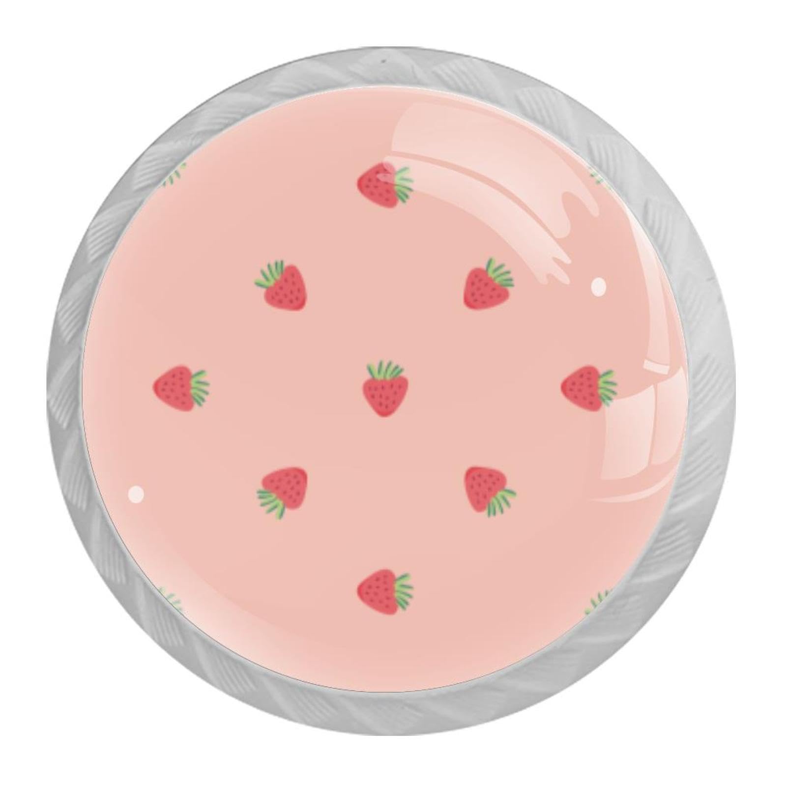 Tqmspg 4 Pieces Drawer Pulls Pink Strawberry Pattern Door Knobs Dresser Handles for Kitchen Wardrobe Cupboard Hardware Furniture