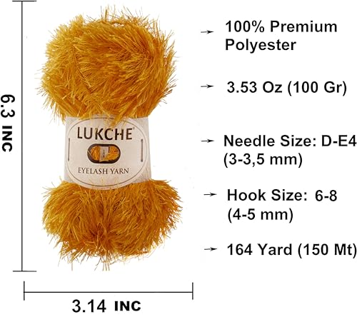 Image of Eyelash Fun Fur Yarn Premium 100% Polyester 164 Yds (150 Mt), 3.53 Oz (100 Gr) Colorful Crochet Yarn Dıy Hand Knitting. (Orange, 1 Skein)