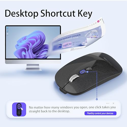 Image of FMOUSE Slim Wireless Mouse, Tri-Mode 2.4G & Bluetooth, Rechargeable - Black | USB-A & USB-C Receiver | Silent Click | One-Key Desktop | Works with Mac, iPad & Laptops | Long-Life Battery | Portable