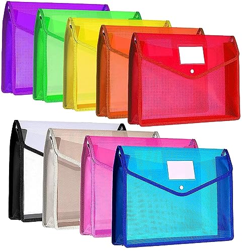 9 Pièces A4 Plastique Portefeuilles, Enveloppe Transparente Chemise à Bouton Pression Porte-Document Extensible Fichier Document A4 Fichier Document pour...