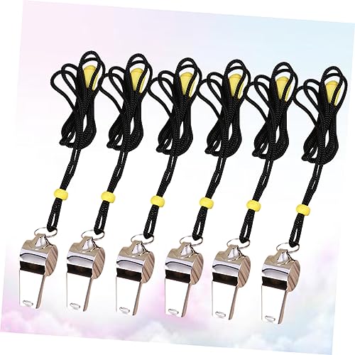 6 silbatos de acero inoxidable con cuerda para deportes miniatura 2