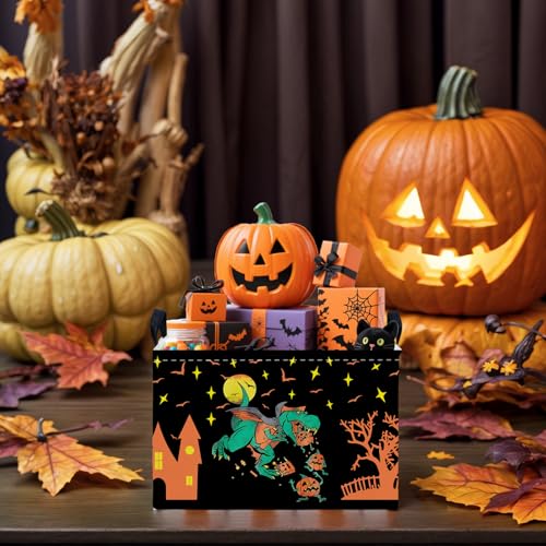 Image of Halloween Basket Gift Cute Pumpkin Ghost Parties Decor Kid Trick or Treat Basket for Boys and Girls Rectangular Storage Bin Box (Dinosaur)