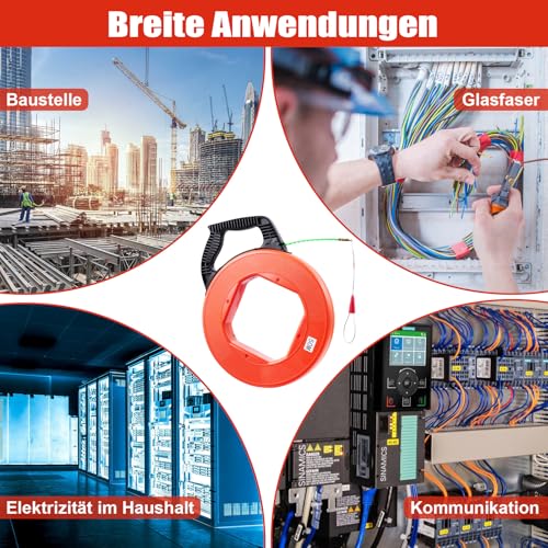Kabeleinziehhilfe 4,5mm 50m, Einziehspirale 50m, Einziehhilfe für Kabel mit 7 FüHrungsfedern, Kabelziehhilfe mit Kunststoffgehäuse für Elektroarbeiten Telekommunikation Datenverkabelun