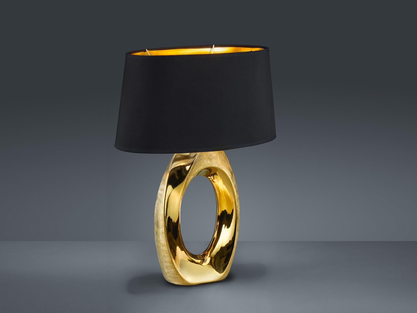 meineWunschleuchte Grande lampada da tavolo con paralume ovale in tessuto, colore nero/oro, altezza 52 cm