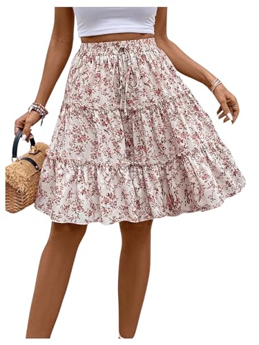 WDIRARA Women's Floral Print Ruffle Hem Elastic High Waist Tie Front Skirt3