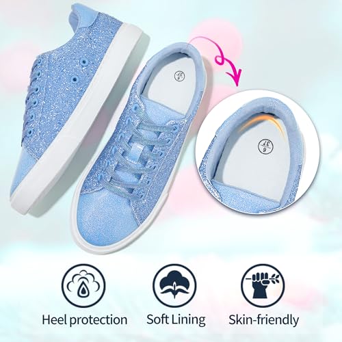 Image of AISFAES Glitter Sparkly Low Top Sequins Lace Up Tennis Shoes Comfort Bling Fashion Shiny Walking Shoes