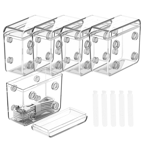 Cable Management, Rangement Cable, 5 Pcs Boite Rangement Cable, Organisateur de Cable Livré avec 5 Attache Cable, Range Cable Bureau, Protege Cable à Transporter