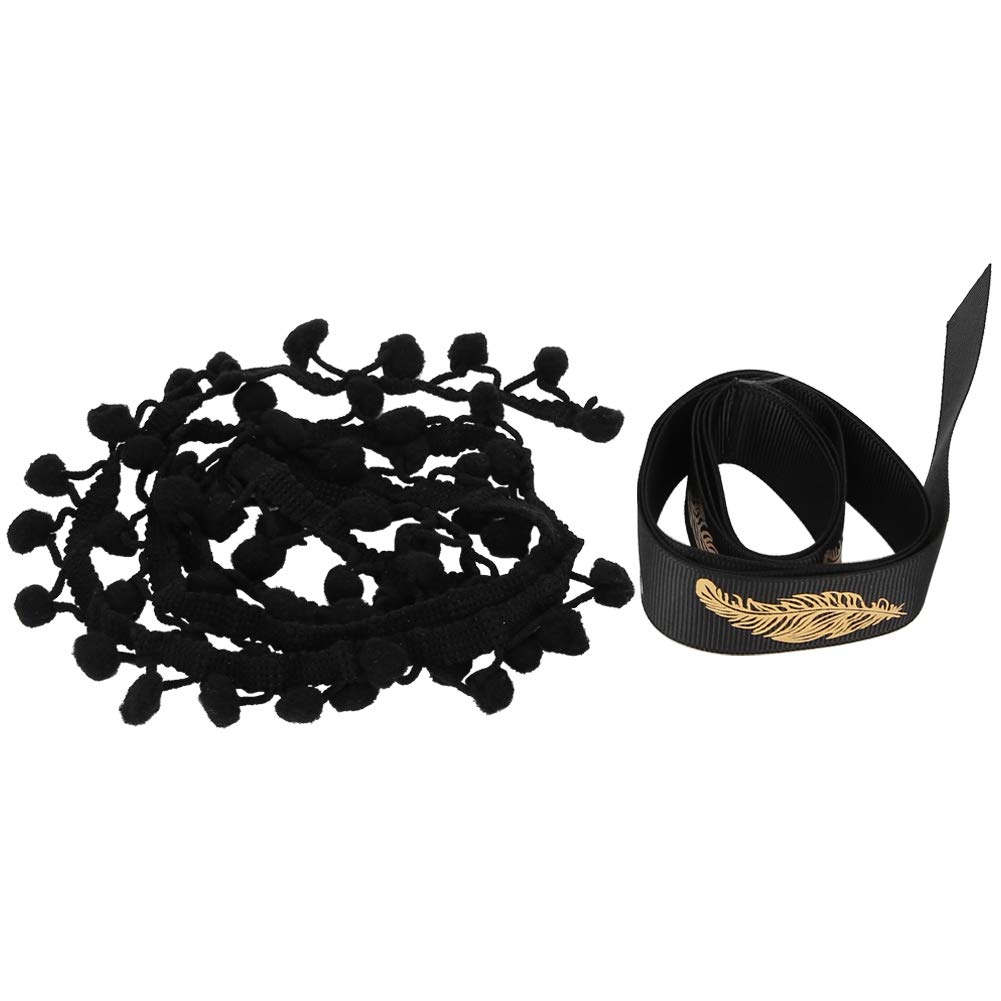 Szycie koronkowych wykończeń, 2 szt. Wstążka z frędzlami w kształcie kulki Pom Tapicerka do szycia, wianek kuli Szycie frędzli Koronka(Black)