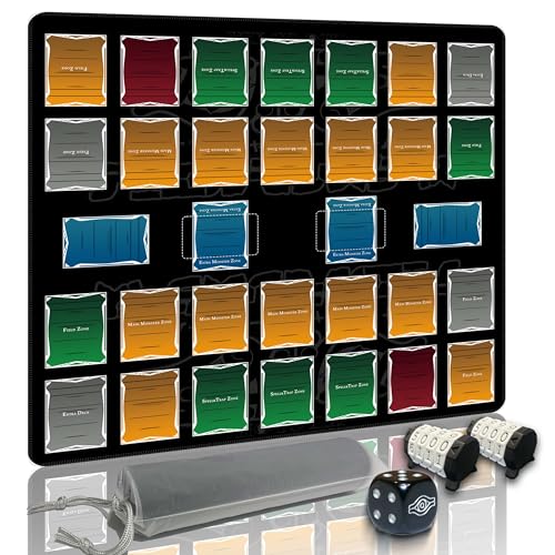 for Yugioh Playmat - Compatible with Yu-Gi-Oh, TCG Playmat - Free Counters & Storage Bag, Dual Player Master Rule Duel Zones, Extra Large 2-Player...