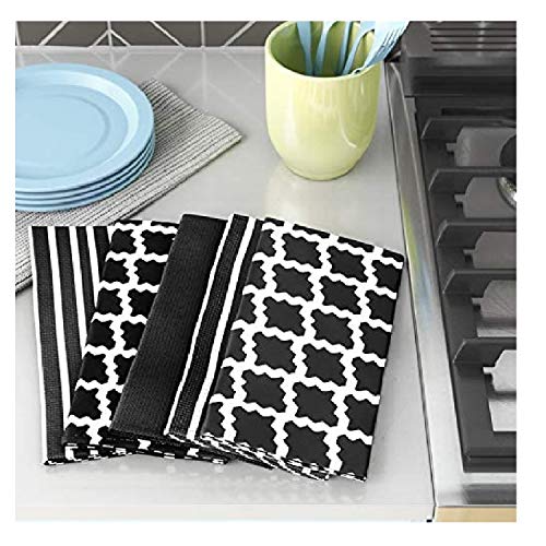 Penguin Home Premium Geschirrtuch aus 100% Reiner Baumwolle für die Küche, Set mit 5 Küchentüchern, weiche und langlebige Küchentücher, Handtuch-Set, maschinenwaschbar, 65 x 45 cm, Farbe – Schwarz