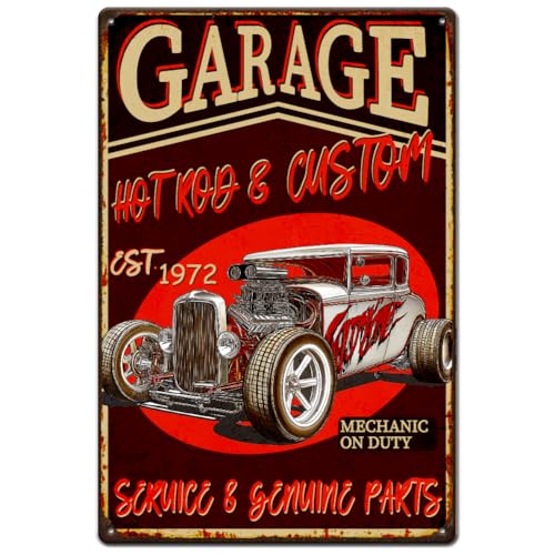 SUPERDANT Cartel de chapa para coche modificado vintage coche cartel de chapa metálica individual mecánico en servicio letreros divertidos y placa de arte de pared de metal póster para garajes bar