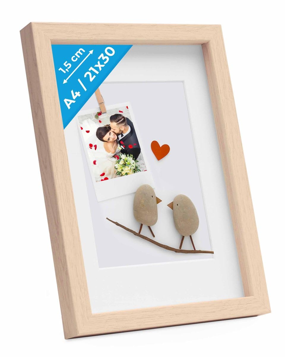 PHOTOLINI 3D Bilderrahmen zum Befüllen, tiefer Objektrahmen mit Glas, Bilderrahmen Holz MDF mit Passepartout, Dicker 3D Rahmen befüllbar für Gegenstände Geschenk