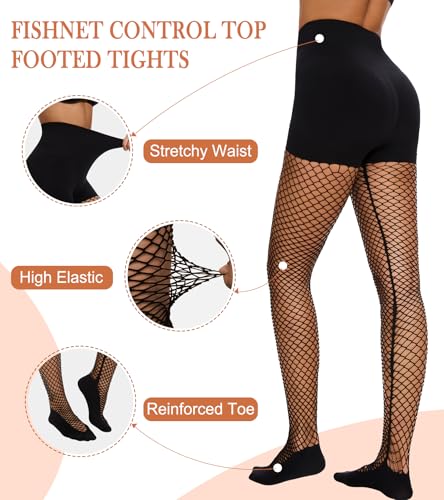 Black Fishnet Tights for Women Tummy Control High Waist Control Top Pantyhose Under Dress Shapewear Leggings3