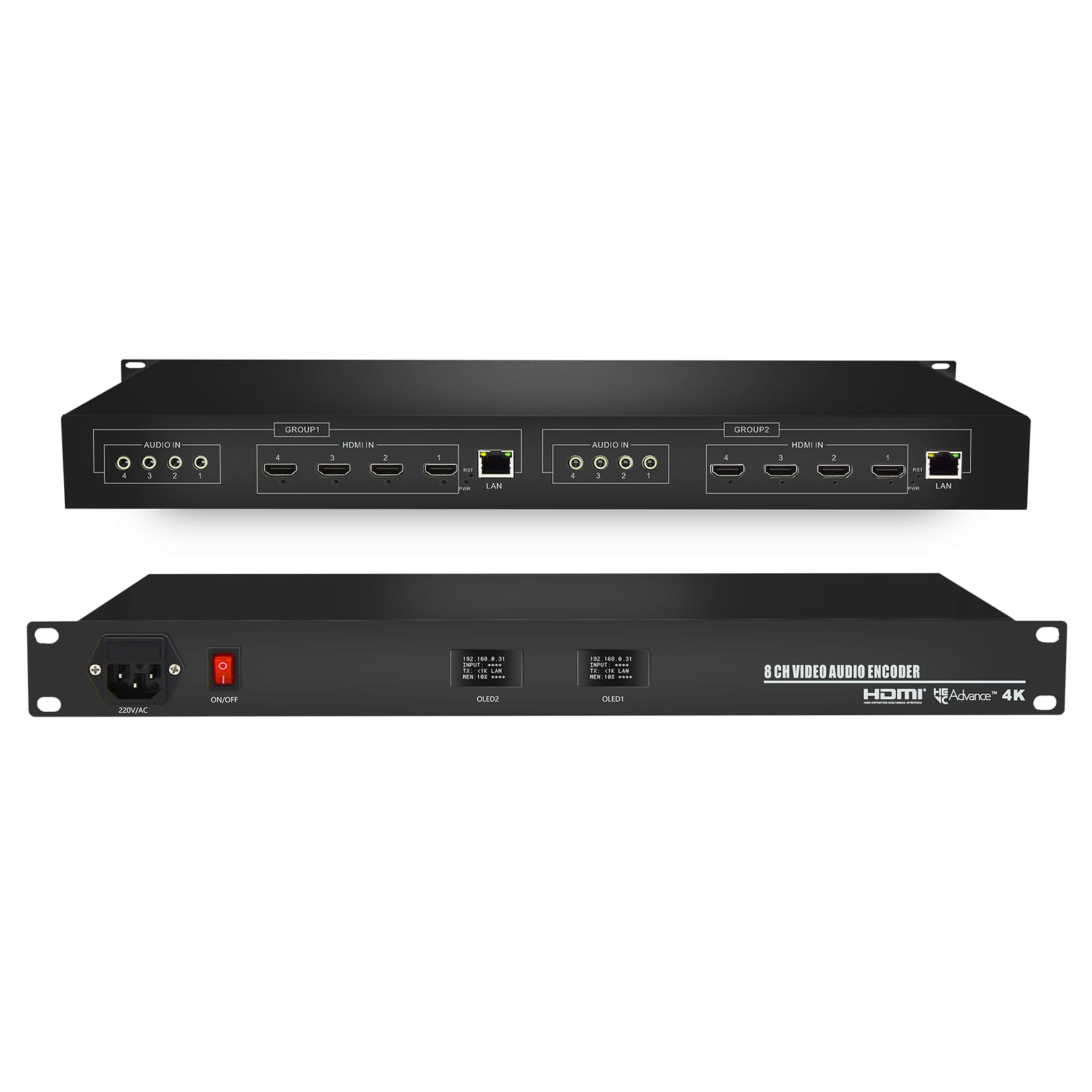 H.265 H.264 MJPEG 4K 1080P HDMI 8-Kanal-Video-Encoder für Live-Übertragungen, HDMI-Video-Encoder 1U-Rack RTTP RTSP RTMP RTMPS SRT Multicast, RTMP-Server, 32 Ausgänge, Spiegelung