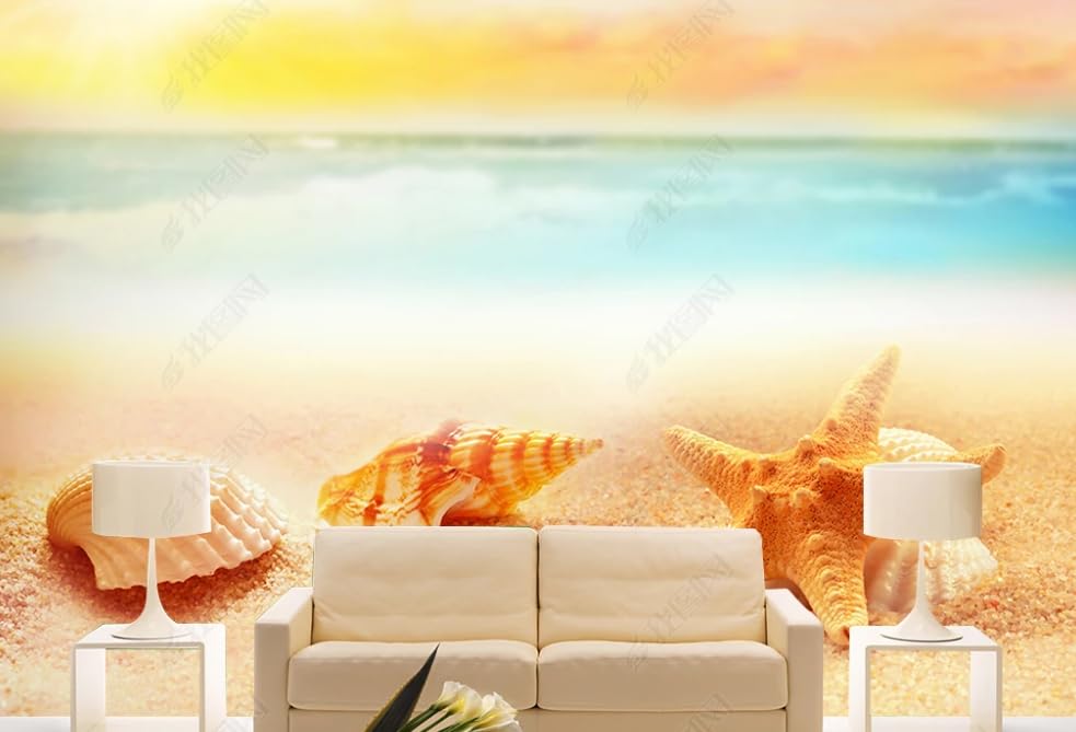Papier peint intissé pour agrandir un salon | Poster géant mural conque et étoile de mer