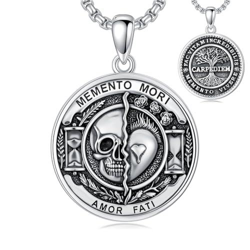 Collier Memento Mori argent homme unique cadeau pendentif hibou