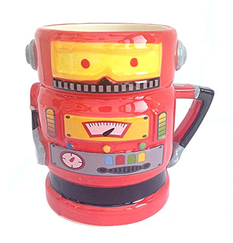 Taza, diseño de robot de color rojo, incluye caja de color
