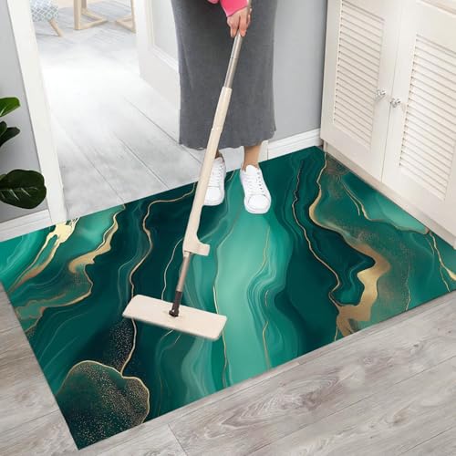 Felpudo de entrada casa interior de 40x60cm de estilo mármol verde esmeralda lavable 8
