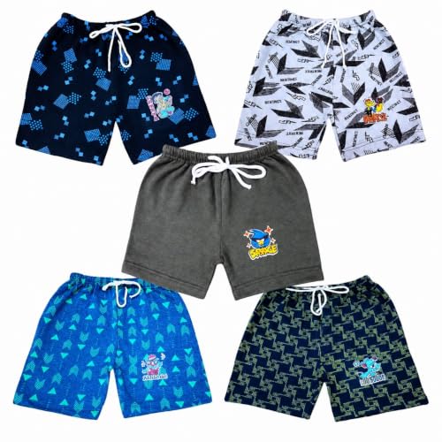 Image of Boys Printed Shorts with Drawstring, Pack of 5