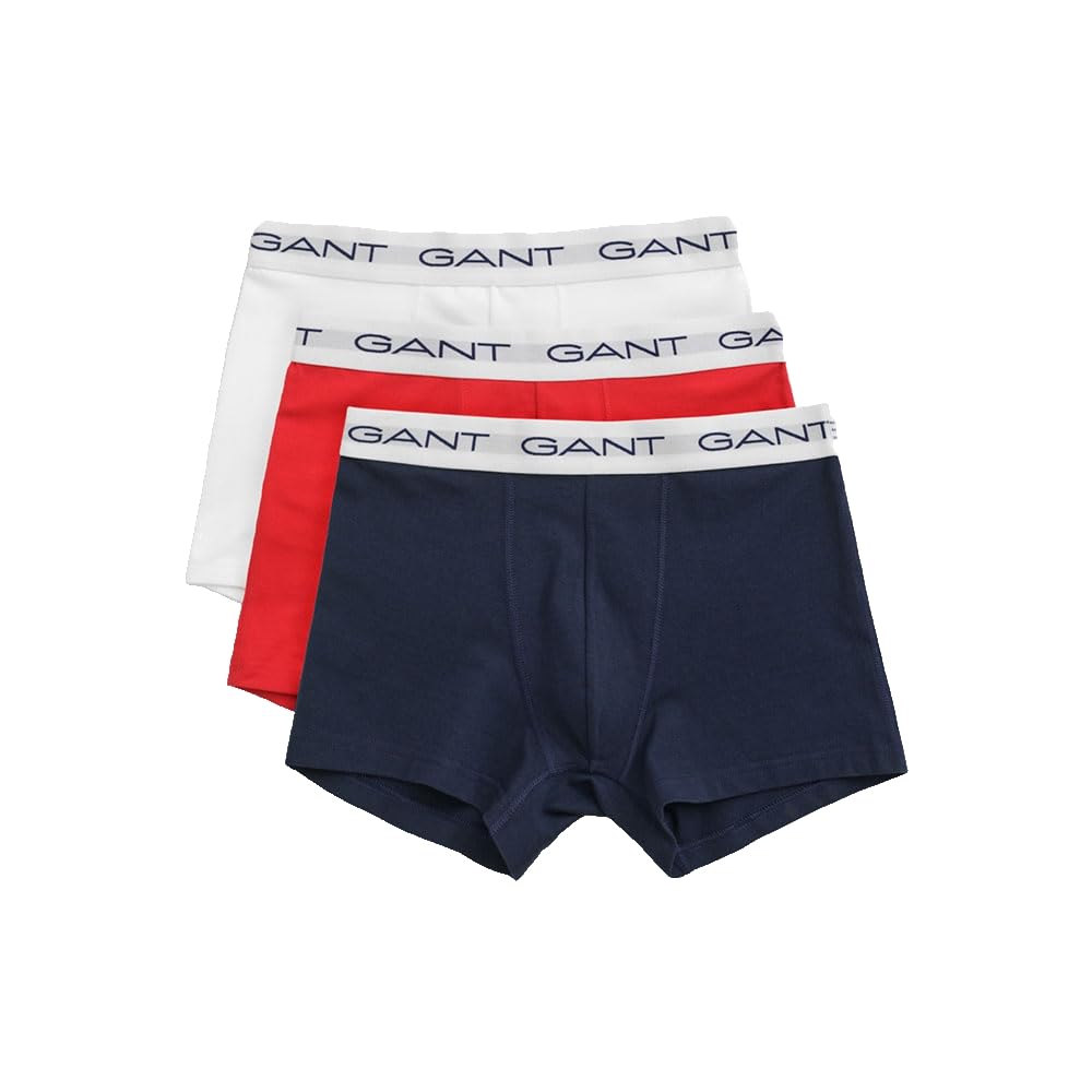 Gant Men's White 3-Pack Classic Logo Boxer Trunks, Red/White/Navy  33/32/32 M